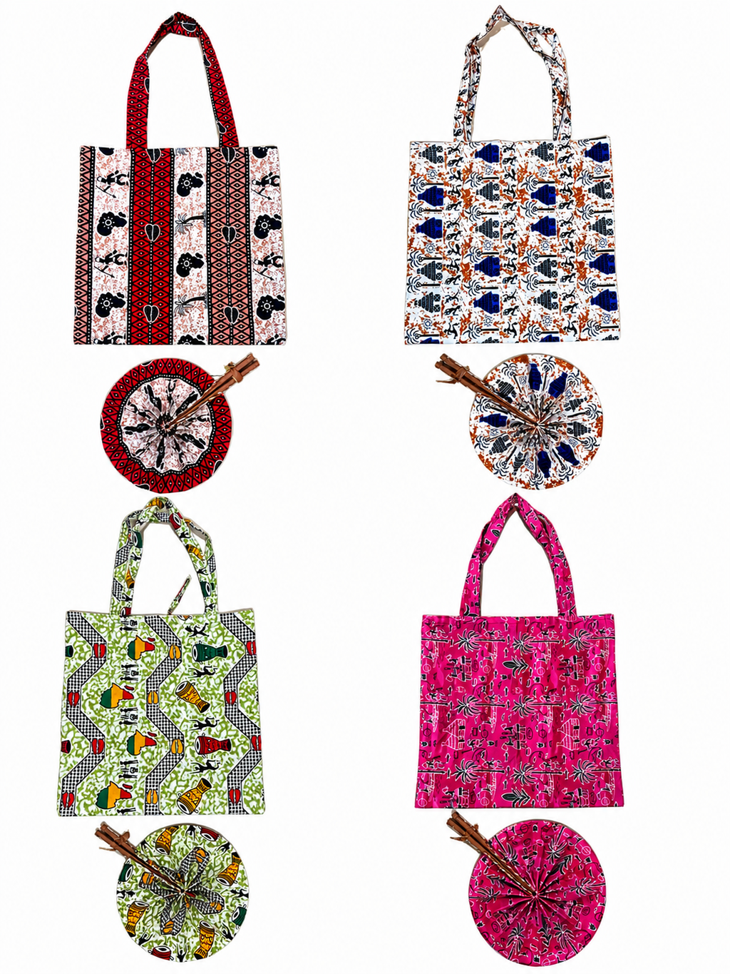 Sac cabas + éventail en tissu premium